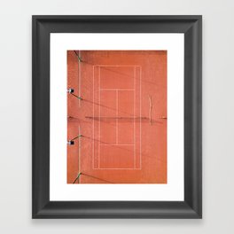 Red tennis court at sunrise | Colorful drone aerial photography art | sports field print Framed Art Print