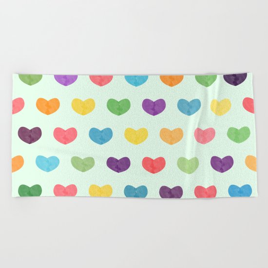Colorful hearts Beach Towel