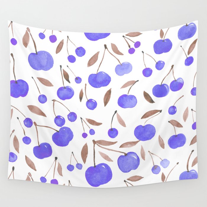 Watercolor cherries - very peri Wall Tapestry