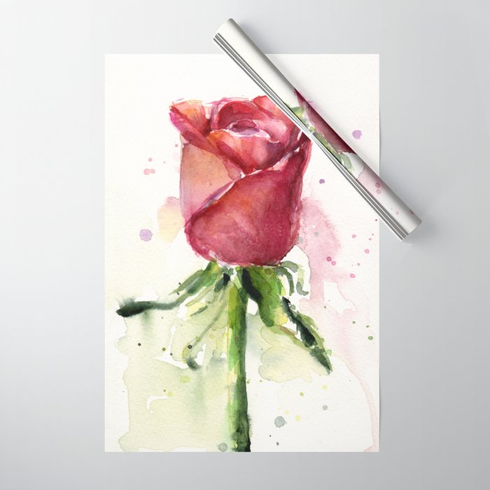 Rose Watercolor Red Flower Painting Floral Flowers Wrapping Paper