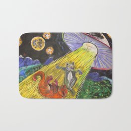 Bob and Scoob are Accidentally Abducted Bath Mat | Mixed Media, Animal, Sci-Fi, Painting 