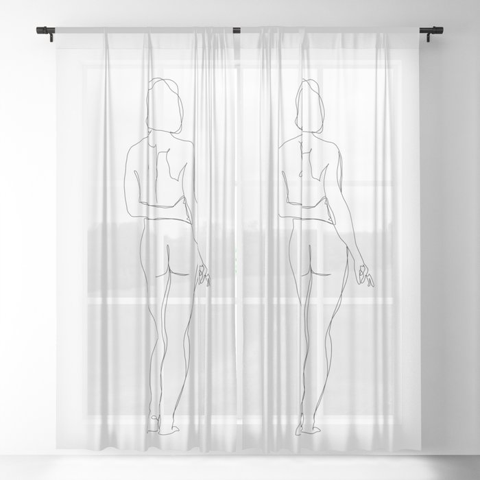 Nude life drawing figure illustration - Enya Sheer Curtain