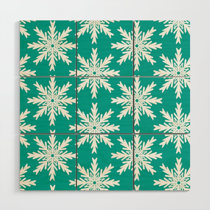 Christmas Snowflakes Persian Green Wood Wall Art