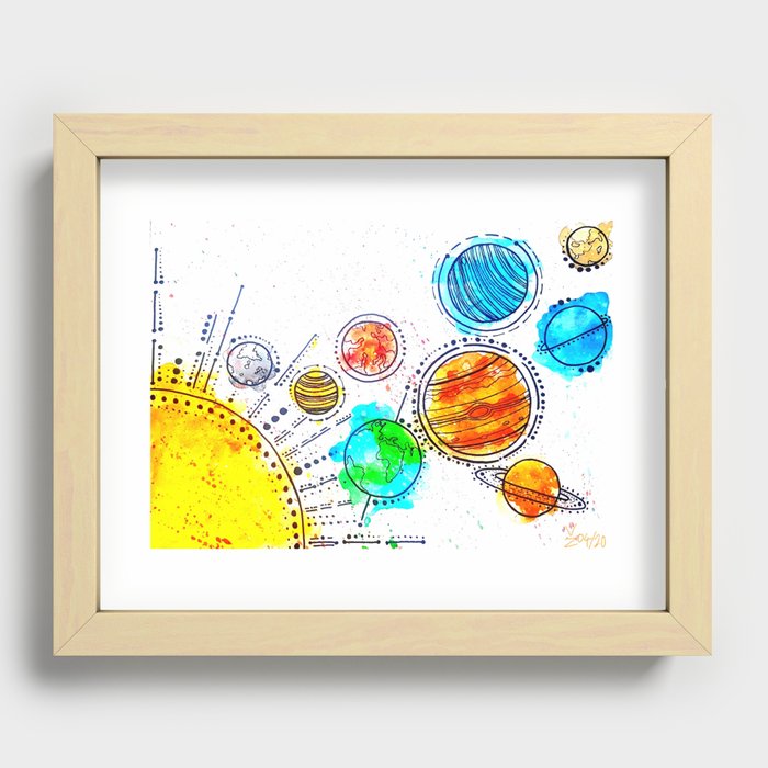 watercolor solar system Recessed Framed Print