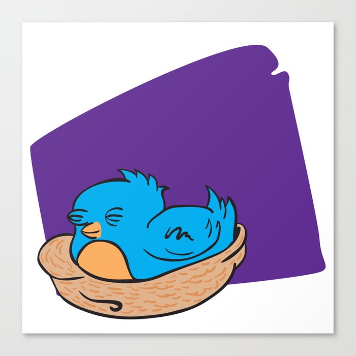 blue bird sleeping in a nest Canvas Print