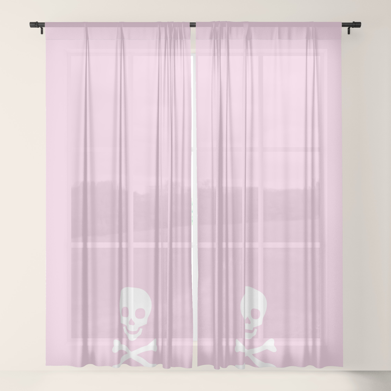 Skull Light Pink White Sheer Curtain By Characterassassination