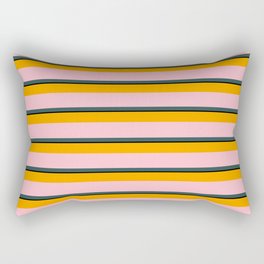 [ Thumbnail: Orange, Pink, Dark Slate Gray & Black Colored Stripes Pattern Rectangular Pillow ]