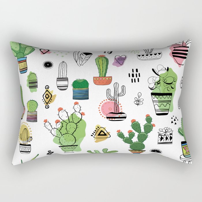 Hand drawn cacti pattern Rectangular Pillow