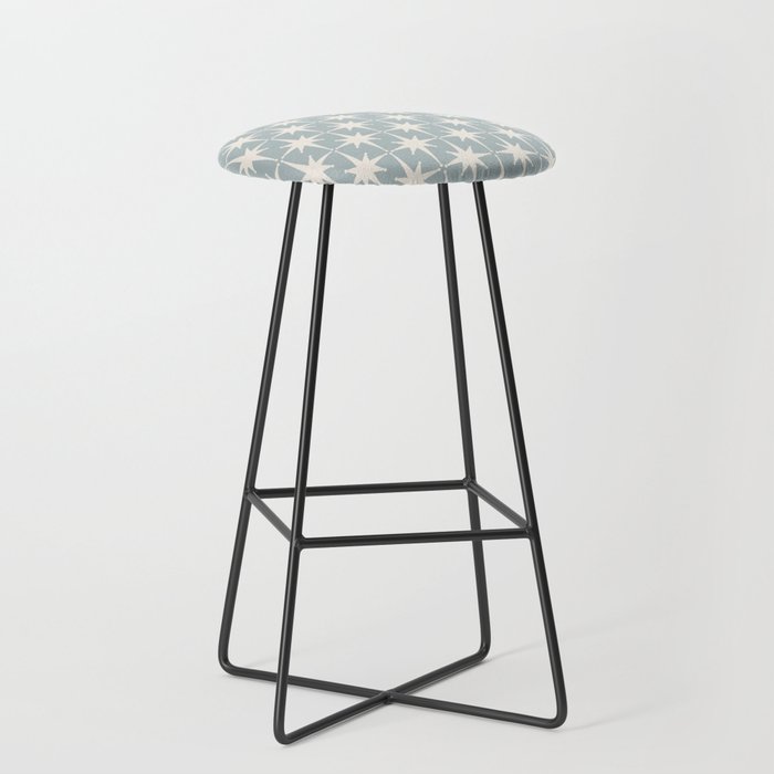 Midcentury Modern Atomic Starburst Pattern in Light Blue Gray and Cream Bar Stool