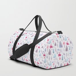 Pink Winter Forest Hop Bunny Watercolor Duffle Bag