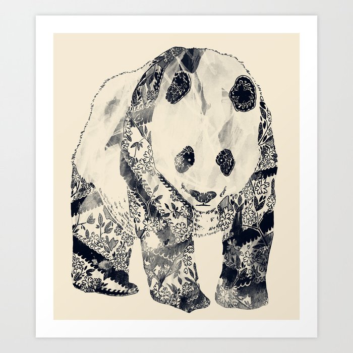 Tattooed Panda {cream} Art Print