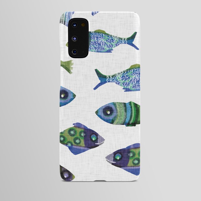 Marine riso fish linen pattern. Modern washed out coastal cottage sea life rustic beach style design Android Case
