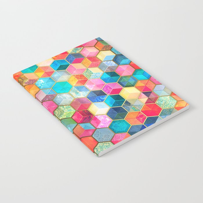 Society6 Crystal Bohemian Honeycomb Cubes Colorful Hexagon Pattern by Micklyn on Rectangular Pillow 