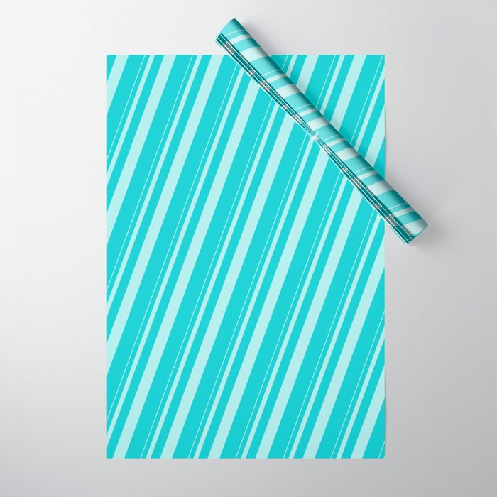 Turquoise & Dark Turquoise Colored Stripes Pattern Wrapping Paper