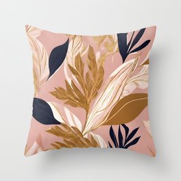 Blush Pink Gold Boho Leaves Modern Collection Throw Pillow