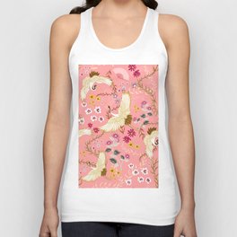 Chinoiserie cranes on pink, birds, flowers,  Tank Top