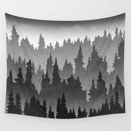 Foggy Faded Forest Tree Nature Dogfood Illustration Wall Tapestry