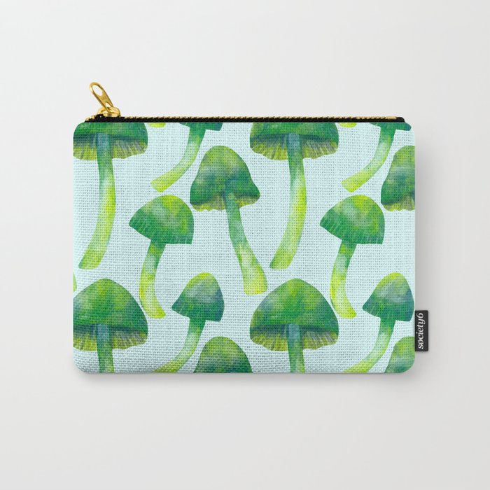 Green Yellow Watercolor Mushrooms Carry-All Pouch