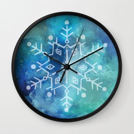 Snowflake on Blue Textured Watercolour Abstract Painting Wall Clock