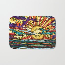 Golden sunset on ocean, pop art seacape Bath Mat | Colorful, Bright, Sea, Sky, Summer, Sunrise, Beach, Pop Art, Coastal, Tropical 