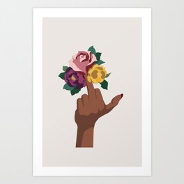 Middle finger with flowers Art Print