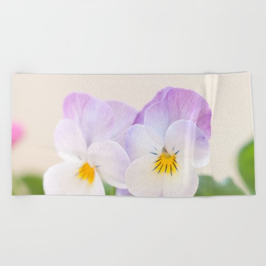 Spring Love #1 - Soft violet-white Pansies #decor #art #society6 Beach Towel