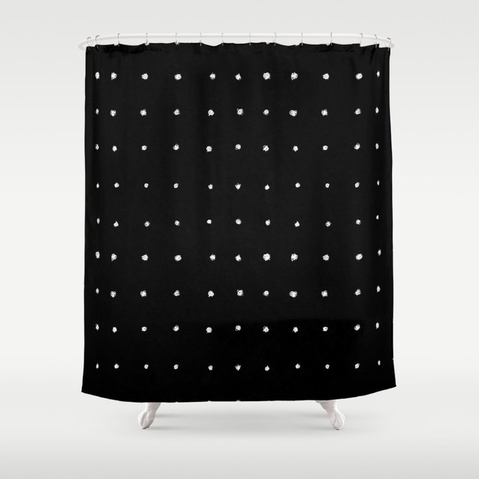 Dot Grid White on Black Shower Curtain
