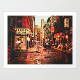 New York City Rain in Chinatown Art Print