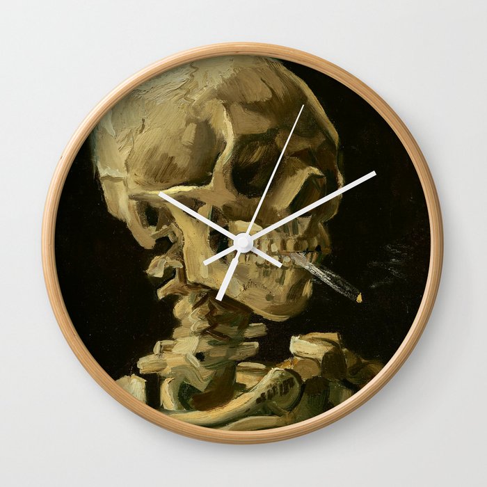 Skull with Burning Cigarette Wall Clock