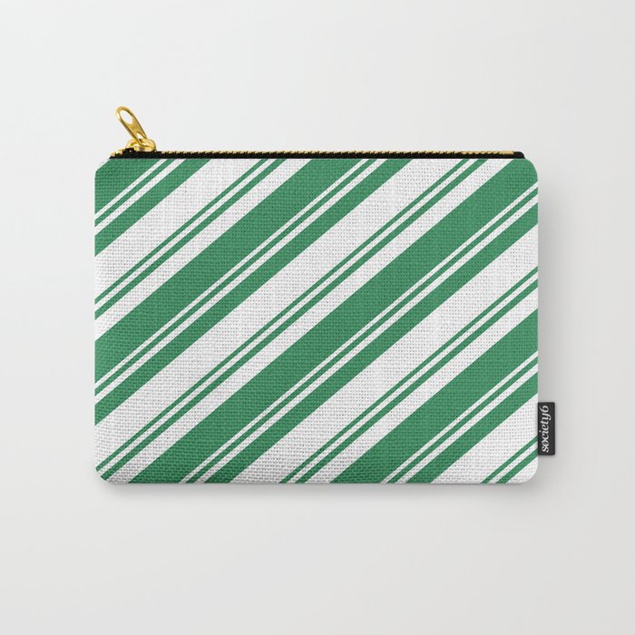 Sea Green & White Colored Lined Pattern Carry-All Pouch