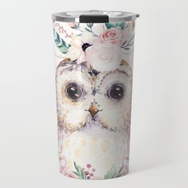 Forest Owl Floral Pink by Nature Magick Travel Mug