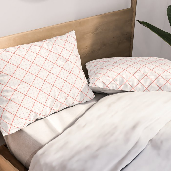 Double grid pattern in living coral Pillow Sham