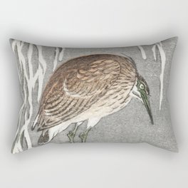 Vintage Japanese Watercolor Painting of Heron Bird Rectangular Pillow