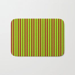 [ Thumbnail: Red and Green Colored Striped/Lined Pattern Bath Mat ]
