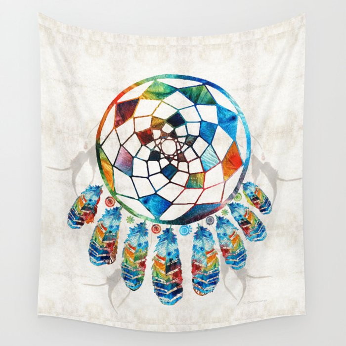 Native American Colorful Dream Catcher by Sharon Cummings Wall Tapestry