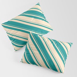 [ Thumbnail: Dark Cyan & Bisque Colored Stripes/Lines Pattern Pillow Sham ]