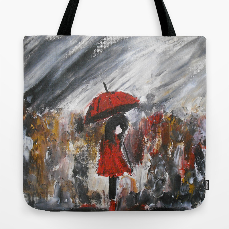 Girl In Red Raincoat Umbrella Rainy Day Fine Art Print Of Acrylic