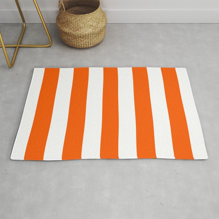 Willpower orange - solid color - white stripes pattern Rug