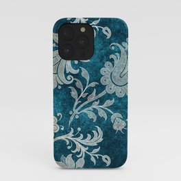 Aqua Teal Vintage Floral Damask Pattern iPhone Case