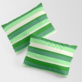 [ Thumbnail: Sea Green, Light Green, Beige, and Green Colored Lined Pattern Pillow Sham ]