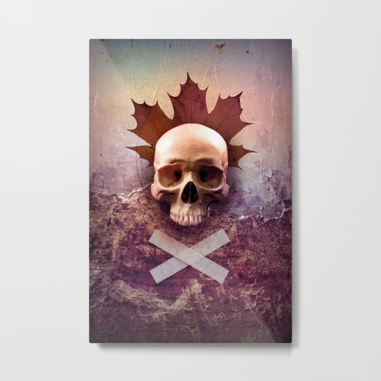 Skull and Leaf Metal Print