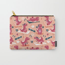 Fitness exercises for a dino // coral background red t-rex dinosaurs Carry-All Pouch