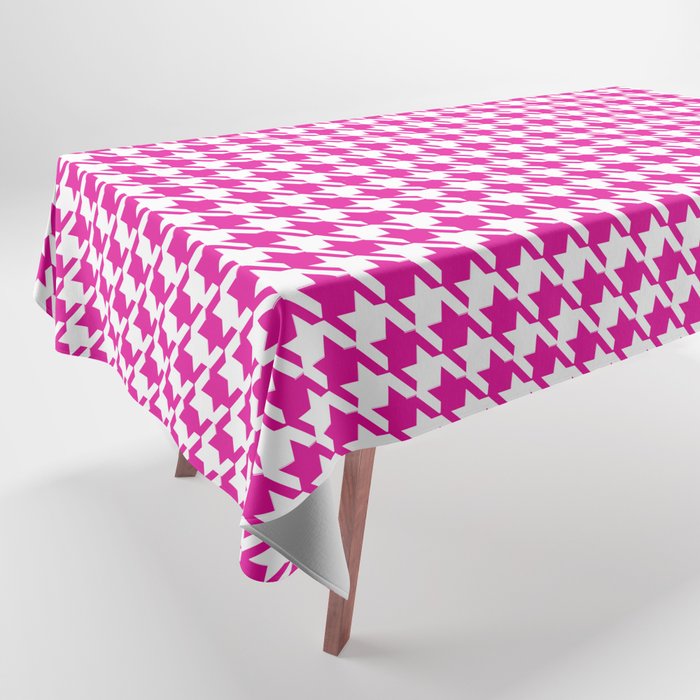 PreppyPatterns™ - Modern Houndstooth - white and magenta pink Tablecloth