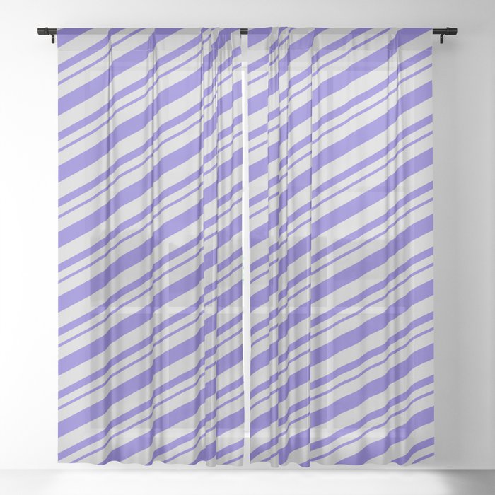Light Grey & Slate Blue Colored Lines Pattern Sheer Curtain