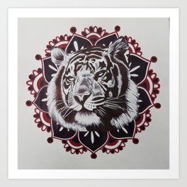 fierce  peace Art Print | Drawing, Pendrawing, Cats, Blackandred, Peace, Mandalas, Tiger, Ink Pen 