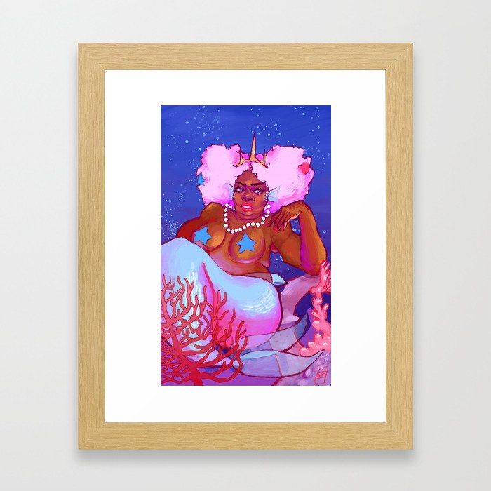 Black Mermaid Framed Art Print