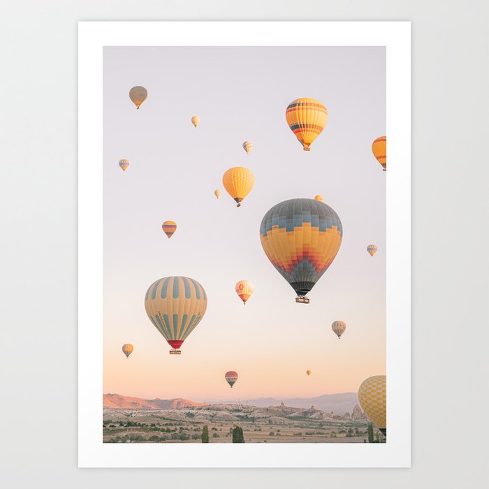 Magical Cappadocia | Hot Air Balloons at Sunrise Art Print | Pastel Color Travel Photography in Turkey Art Print