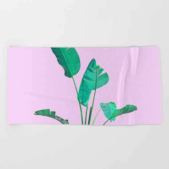 Pink Banana Palm Beach Towel