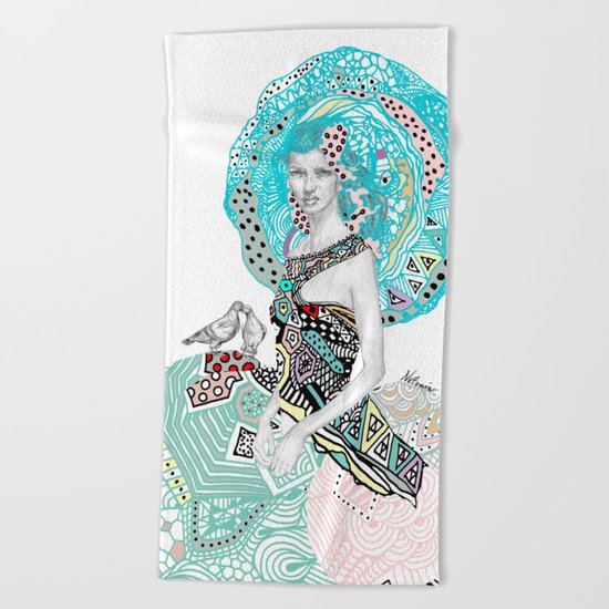 Paris Floral Girl Love Birds Beach Towel
