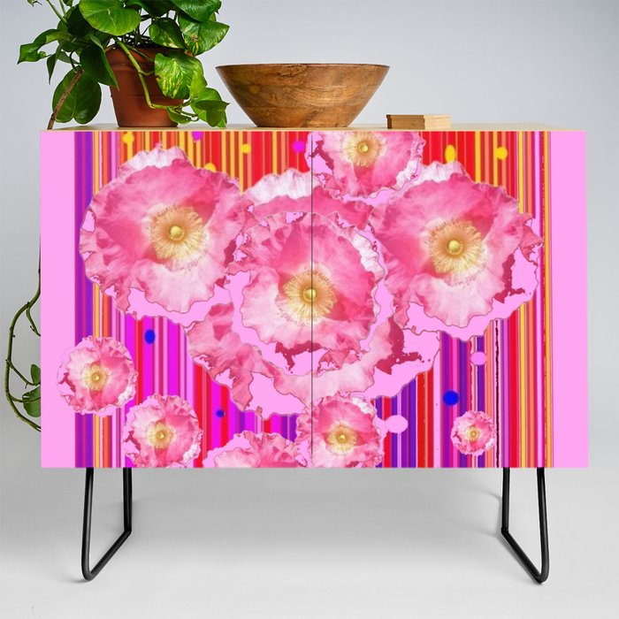 PINK POPPIES ABSTRACT FLORAL MODERN ART Credenza